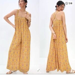 Ollari Anthropologie Floral Crossback Wide-Leg Jumper